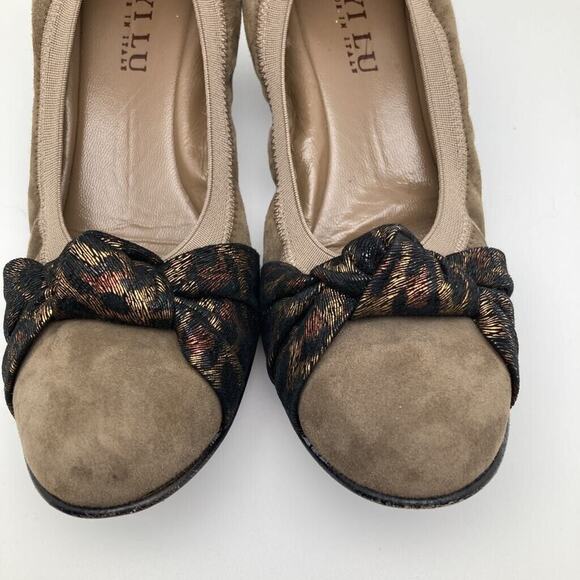 Anyi Lu Womens Wedges Beige Leather Leopard Scrunch Slip On Italy EUR 37 US 6.5M - Picture 2 of 10